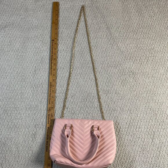Pink Chevron Quilted Satchel Purse Top Handle Crossbody Bag Gold Chain Strap - Picture 1 of 5